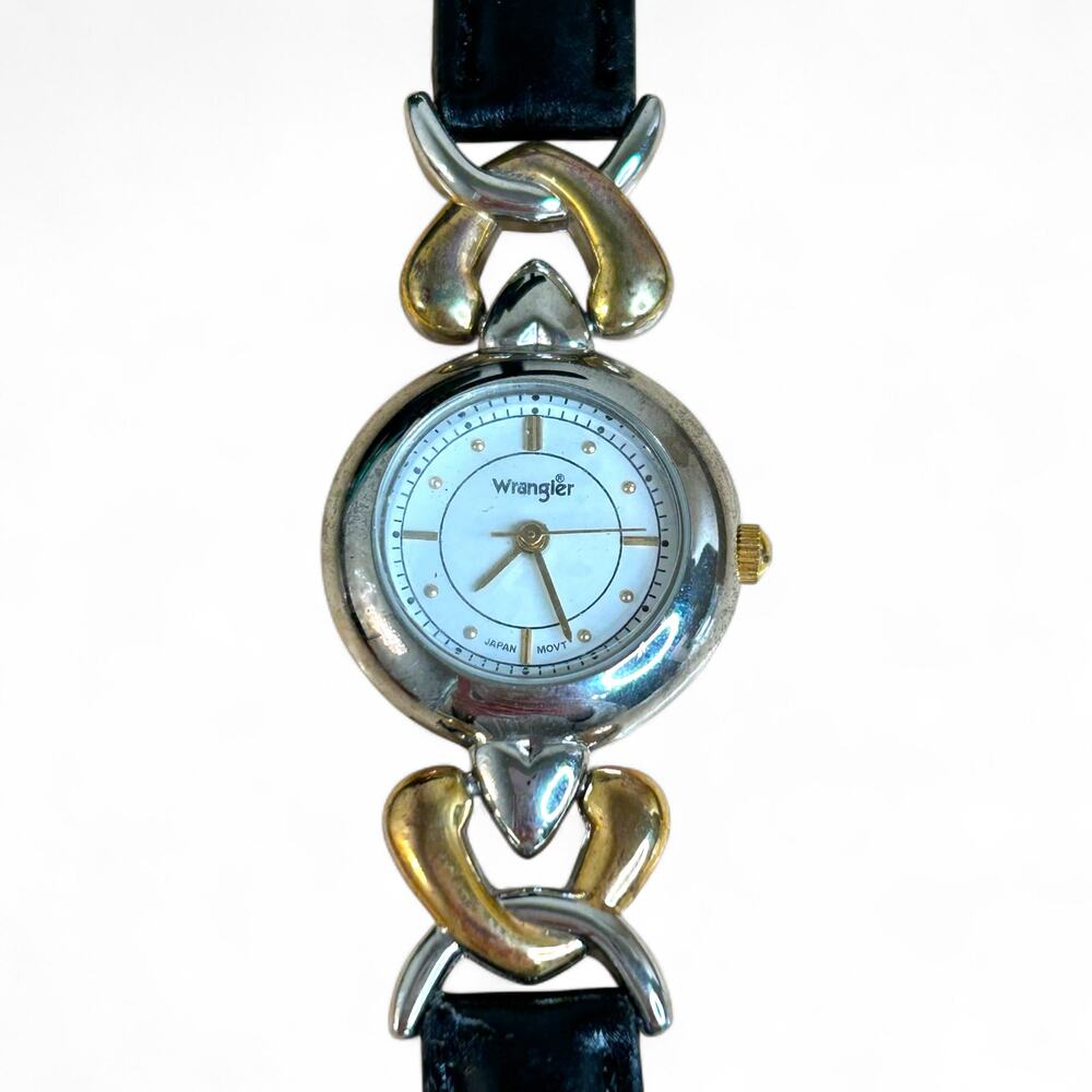 Vintage Womens Wrangler Quartz Watch Mixed Metal Silver and Gold Tone Hearts